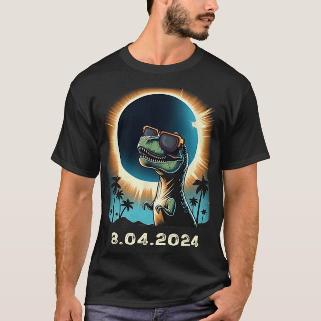 Solar Eclipse Dino With Solar Eclipse Gles  T-Shirt (Front)