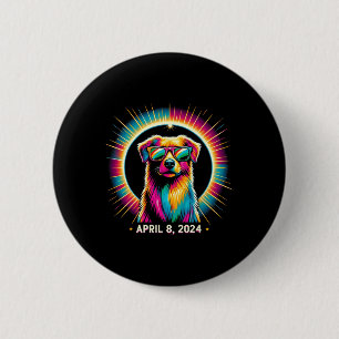 Solar Eclipse Dog Wearing Solar Eclipse Gles  6 Cm Round Badge