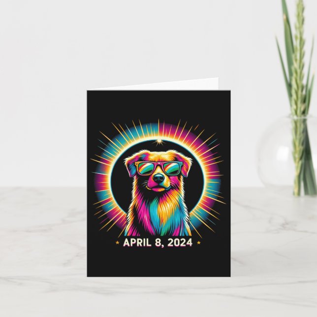 Solar Eclipse Dog Wearing Solar Eclipse Gles  Card (Front)