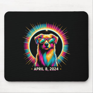 Solar Eclipse Dog Wearing Solar Eclipse Gles Mouse Pad