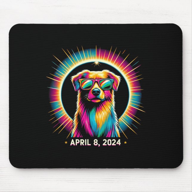 Solar Eclipse Dog Wearing Solar Eclipse Gles  Mouse Pad (Front)