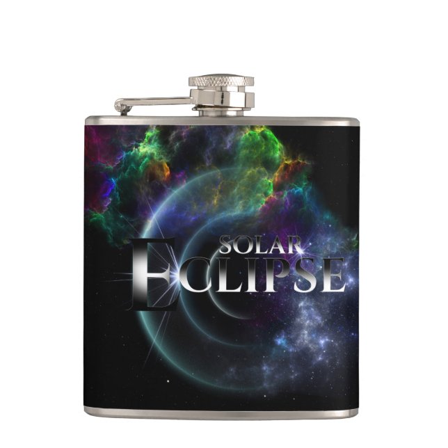 Solar Eclipse Fractal Art Spacescape Hip Flask (Front)