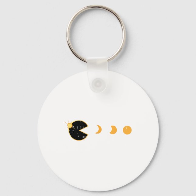Solar Eclipse Gamer Eating Sun Retro Video Game Me Key Ring (Front)