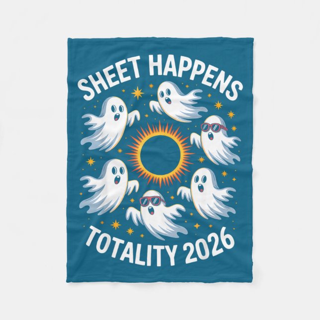 Solar Eclipse Ghost Sheet Happens Illustration Fleece Blanket (Front)