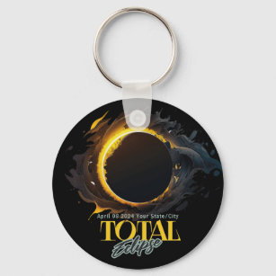 Solar Eclipse Gift 2024 Your City State Black  Key Ring