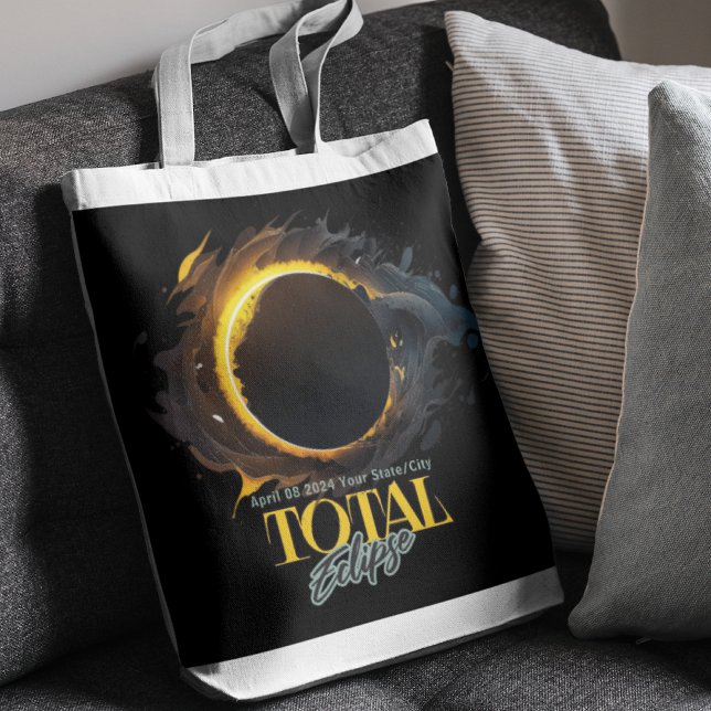 Solar Eclipse Gift 2024 Your City State Black  Tote Bag (Creator Uploaded)
