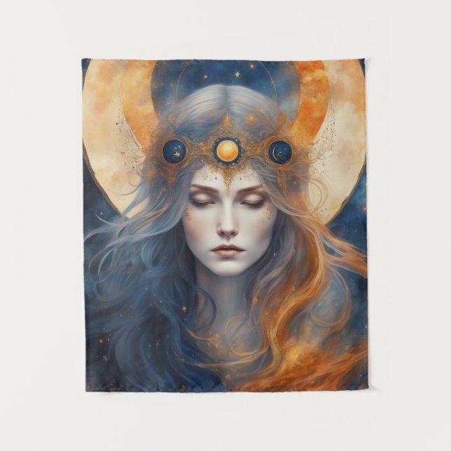 Solar Eclipse Goddess Fantasy Print Tapestry (Front)