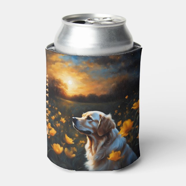 Solar Eclipse Golden Retriever Drink Can Cooler (Can Front)