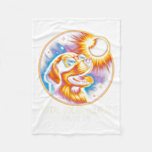 Solar Eclipse Golden Retriever Wearing Glasses Apr Fleece Blanket
