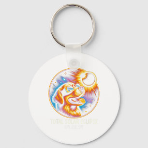 Solar Eclipse Golden Retriever Wearing Glasses Apr Key Ring