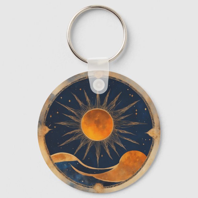 Solar Eclipse Graphic Art Add Text Custom Event Key Ring (Front)