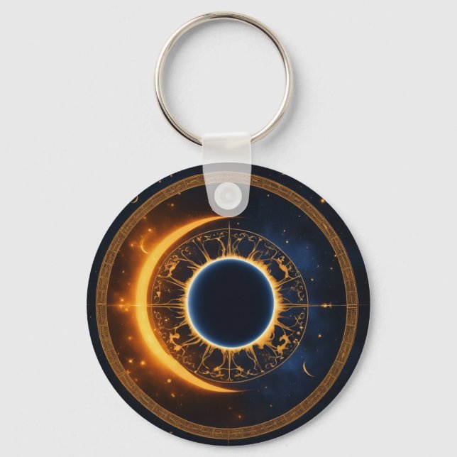 Solar Eclipse Graphic Art Add Text Custom Event Key Ring (Front)