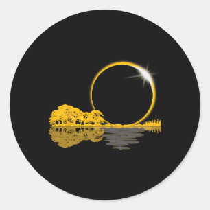 Solar Eclipse Guitar Nature Moon Retro Style Guita Classic Round Sticker