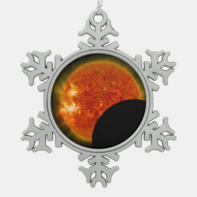 Solar Eclipse in Progress Snowflake Pewter Christmas Ornament (Front)