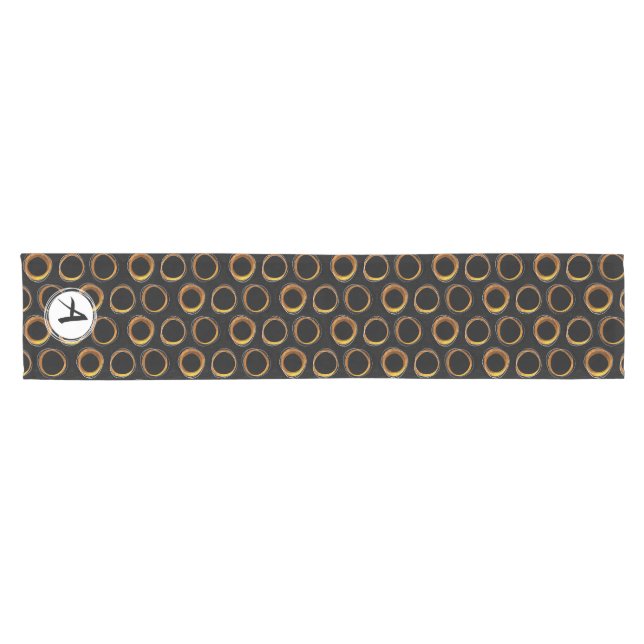 Solar Eclipse Mid-Century Modern Black & Gold Short Table Runner (Horizontal)