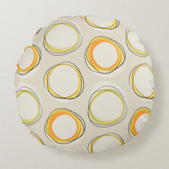 Solar Eclipse Mid-Century Modern - Black lines Round Cushion (Front)