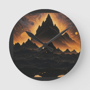 Solar Eclipse Mountain cosmic Landscape Watch  Round Clock
