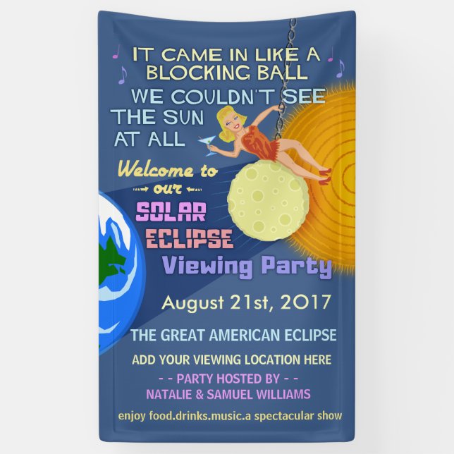 Solar Eclipse Party Funny Retro Sun Viewing 2017 Banner (Vertical)