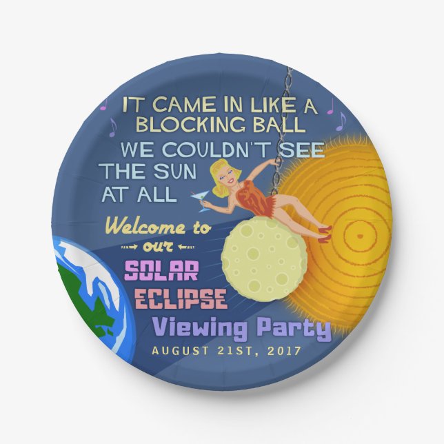 Solar Eclipse Party Funny Retro Sun Viewing 2017 Paper Plate (Front)