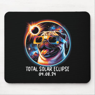 Solar Eclipse Pug Wearing Glasses Pet April 8 2024 Mouse Pad