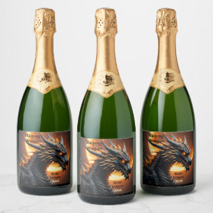 Solar Eclipse Raging Dragon Customize Set of 6 Sparkling Wine Label