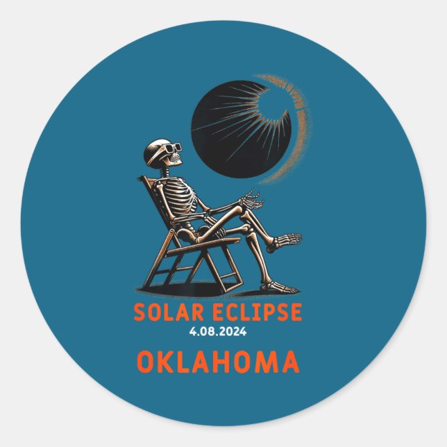 Solar Eclipse Skeleton Oklahoma Souvenir Classic Round Sticker (Front)