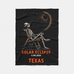 Solar Eclipse Skeleton Texas Souvenir Illustration Fleece Blanket