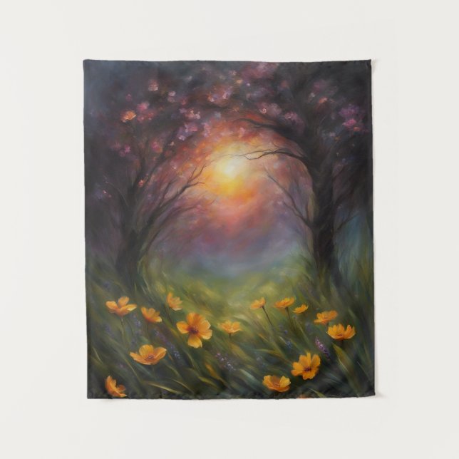 Solar Eclipse Spring Wildflowers Stream Dogwood Tapestry (Front)