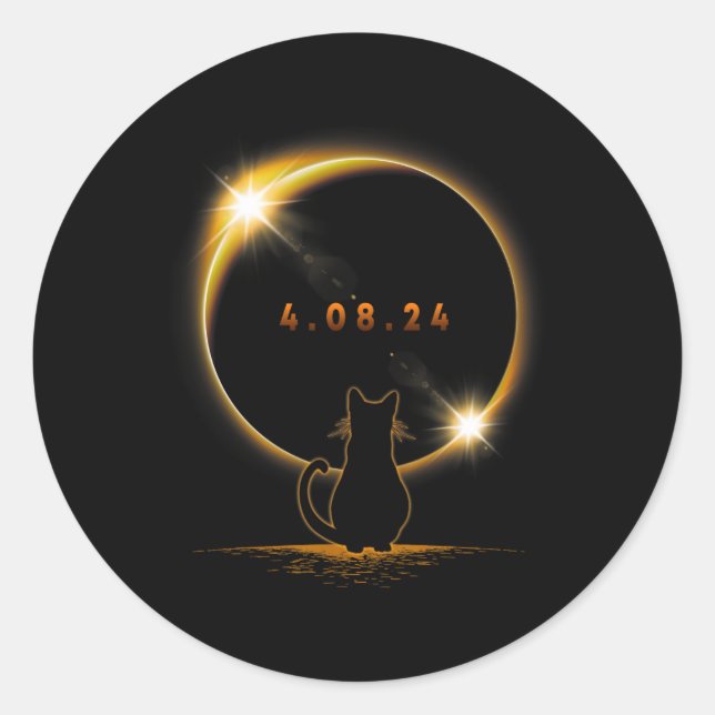 Solar Eclipse T Cat Wearing Solar Eclipse Glasses  Classic Round Sticker (Front)