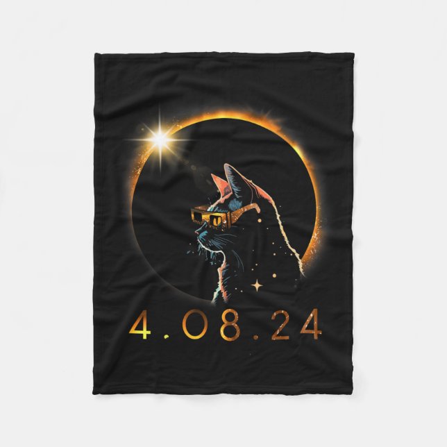 Solar Eclipse T Cat Wearing Solar Eclipse Glasses  Fleece Blanket (Front)
