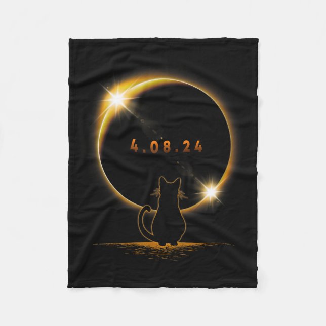 Solar Eclipse T Cat Wearing Solar Eclipse Glasses  Fleece Blanket (Front)