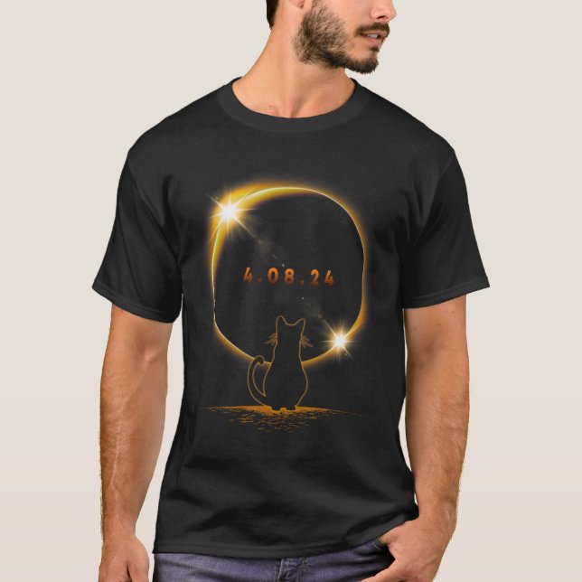 Solar Eclipse T Cat Wearing Solar Eclipse Glasses  T-Shirt (Front)