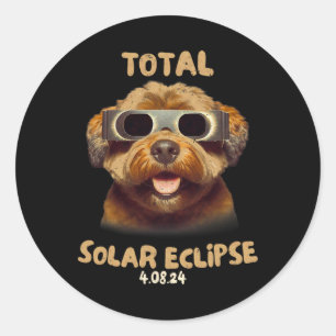 Solar Eclipse T Dog Wearing Solar Eclipse Glasses Classic Round Sticker