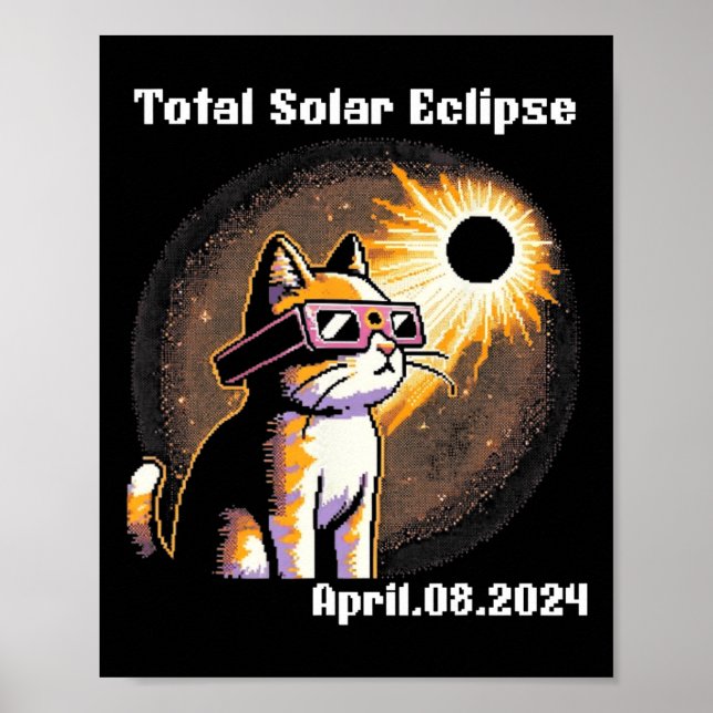 Solar Eclipse Tee 2024 Cat Wearing Solar Eclipse G Poster (Front)