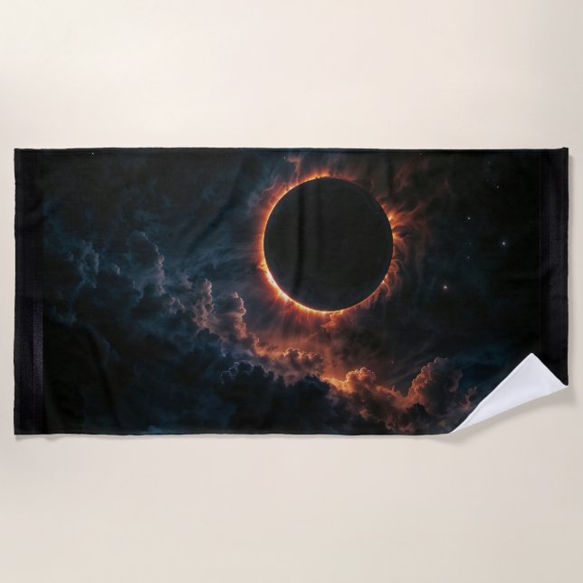 Solar Eclipse That Inspires Awe AI Art by Xzendor7 Beach Towel (Front)