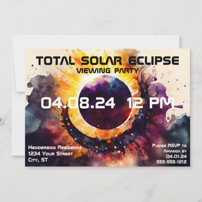 Solar Eclipse Viewing Party Customisable Invitation (Front)