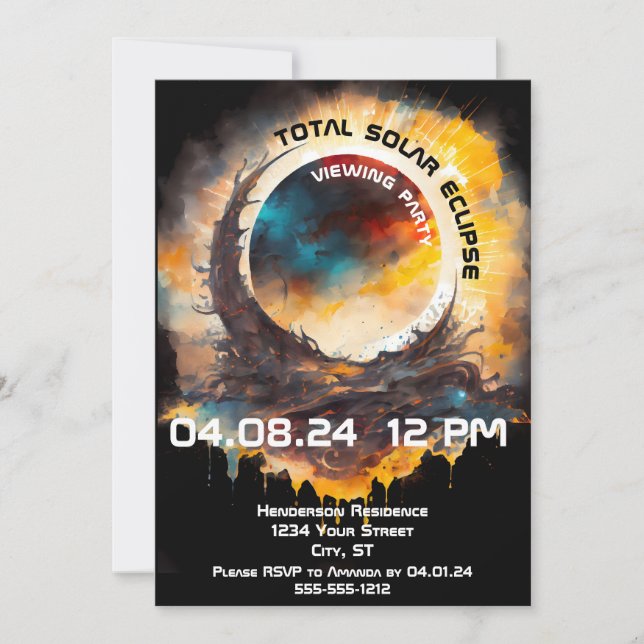 Solar Eclipse Viewing Party Customisable Invitation (Front)