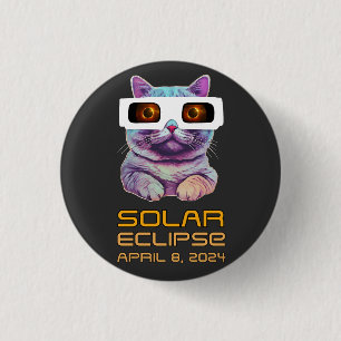 Solar Eclipse with Cat 3 Cm Round Badge