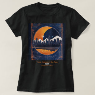 Solar Eclipse YOUR Text Cityscape Hills Blue 2024 T-Shirt