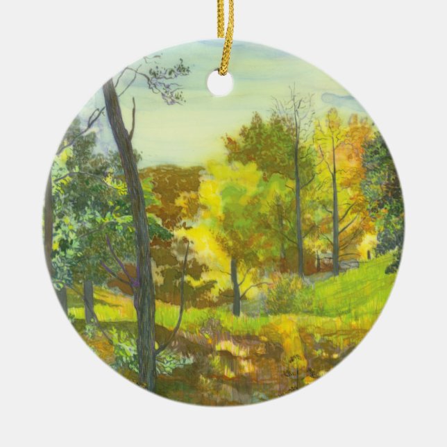 Solar fall  painting watercolor ceramic ornament (Front)