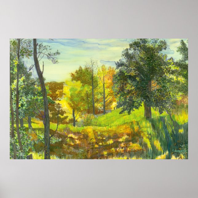 Solar fall  painting watercolor on silk poster (Front)