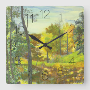 Solar fall painting watercolor square wall clock