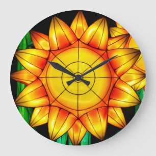 Solar Flare Sunflowers  Large Clock