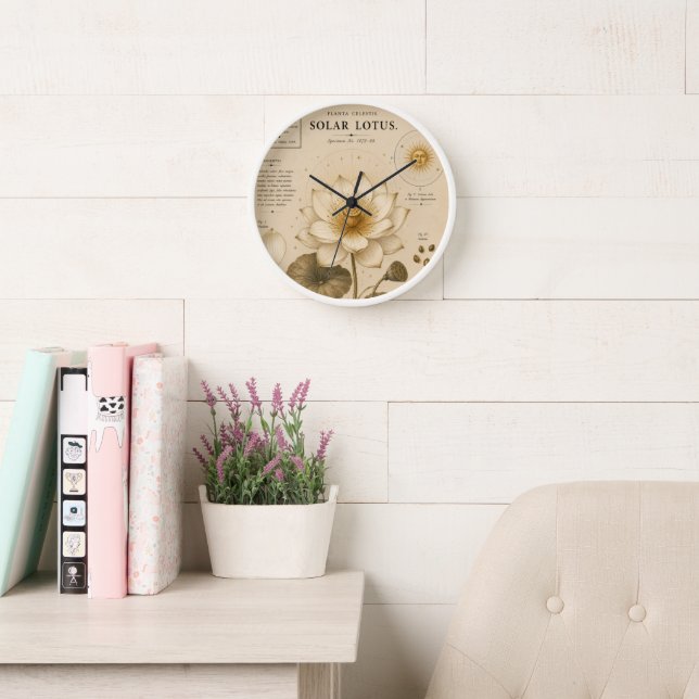 Solar Lotus Victorian Botanical Museum Print Clock (Reading Room)