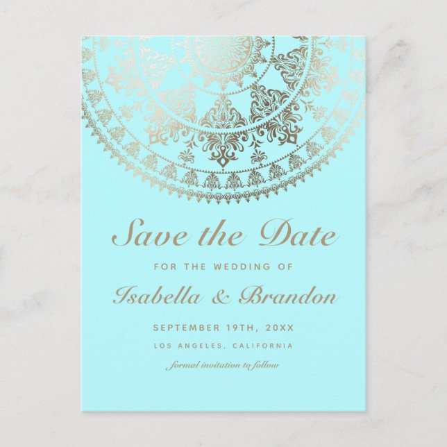 Solar Mandala Wedding Save the Date Postcards Gold (Front)