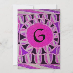 SOLAR MONOGRAM,bright pink violet black gold metal Invitation