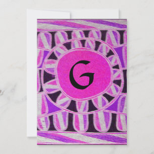 SOLAR MONOGRAM,bright pink violet blue black white Invitation