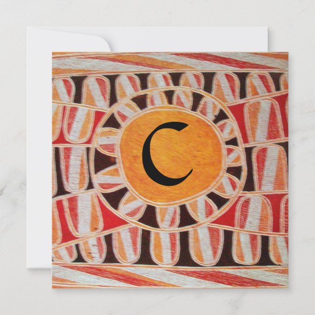 SOLAR MONOGRAM,bright yellow orange black white Invitation (Front)