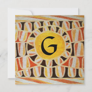 SOLAR MONOGRAM,bright yellow orange black white Invitation