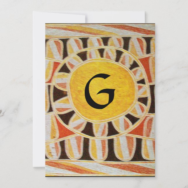 SOLAR MONOGRAM,bright yellow red black white brown Invitation (Front)